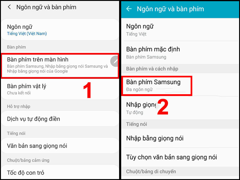 Chọn vào bàn phím Samsung